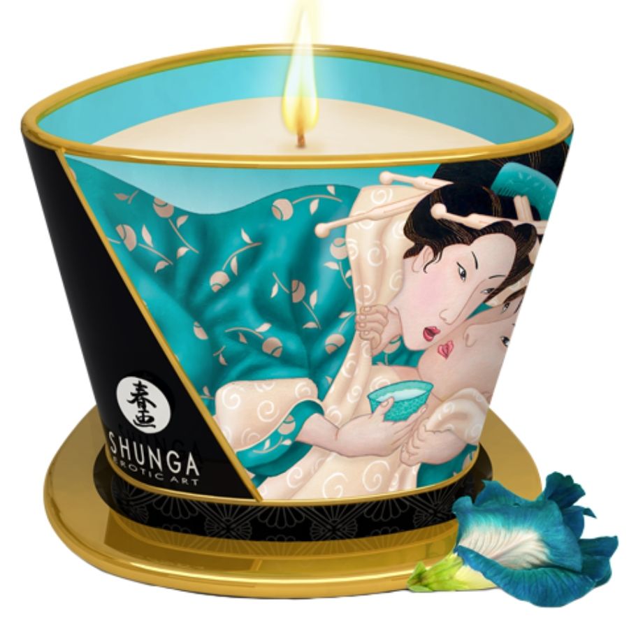 Масажна свещ Shunga Island Blossoms с аромат на ванилия, 170 ml