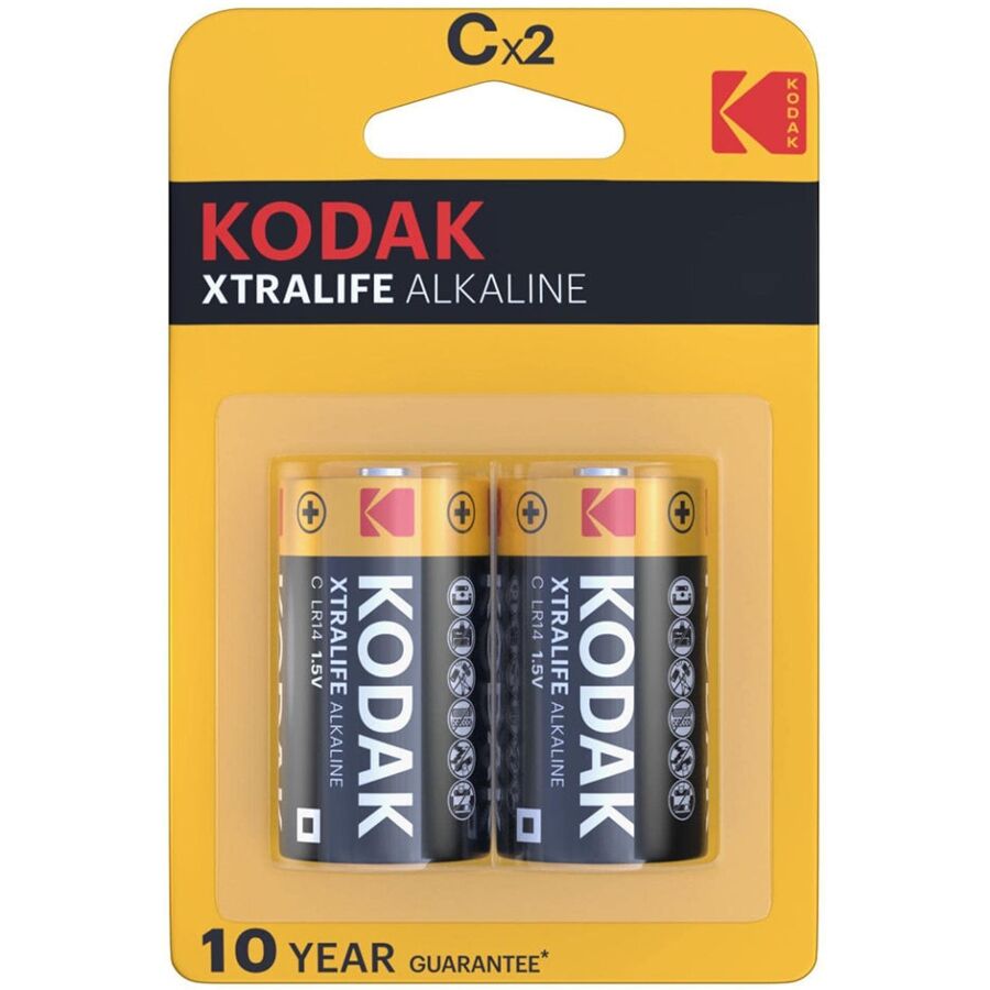 Батерии C, комплект от 2 броя, дълготрайна алкална енергия за устройства KODAK