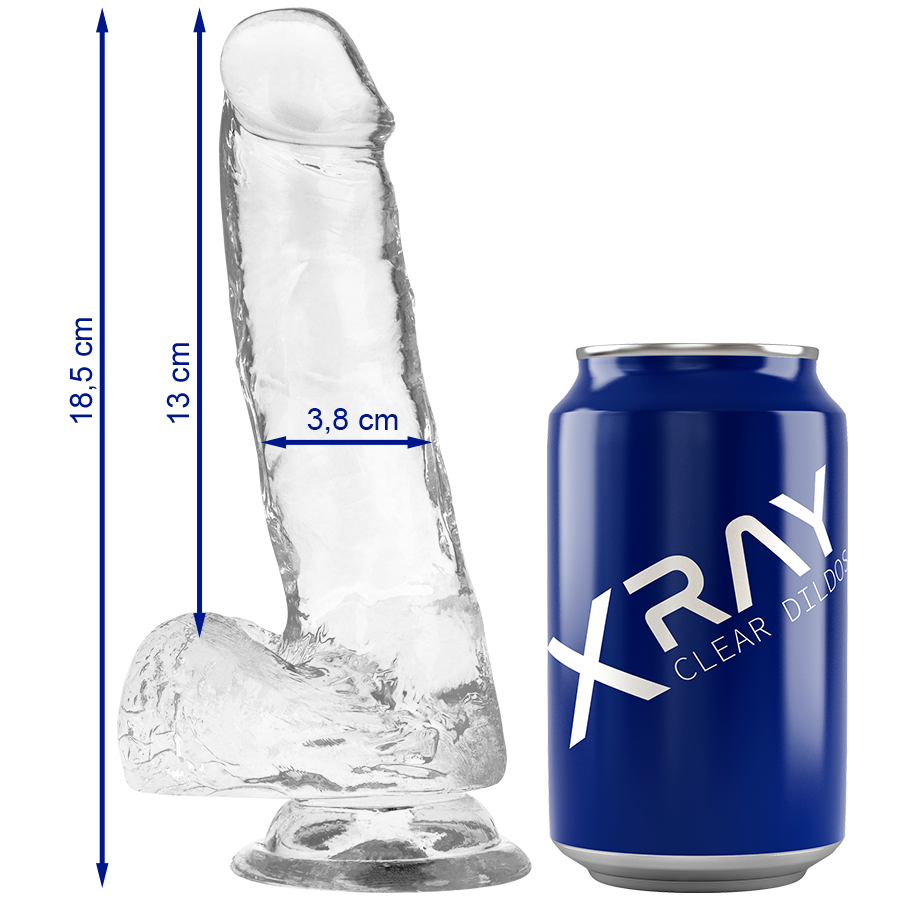 Реалистично дилдо X RAY Clear с вакуумна основа, 18,5 см