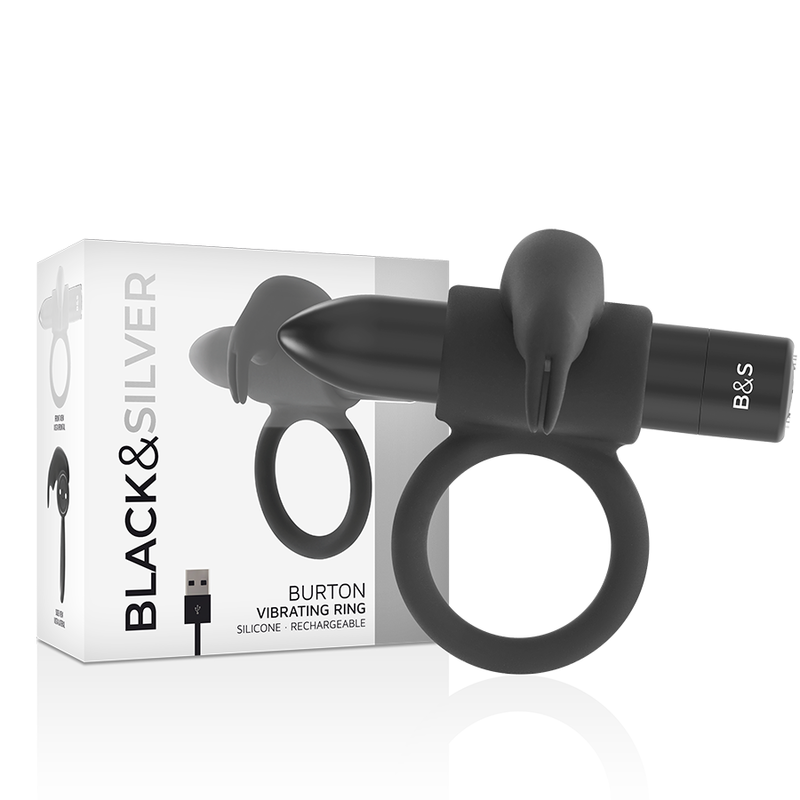 Вибриращ пръстен от силикон с 10 режима за по интензивна ерекция BLACKSILVER